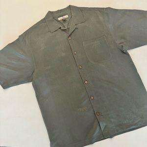 Tommy Bahama Green Palm Tree 100% Silk Button Up Shirt B3/12